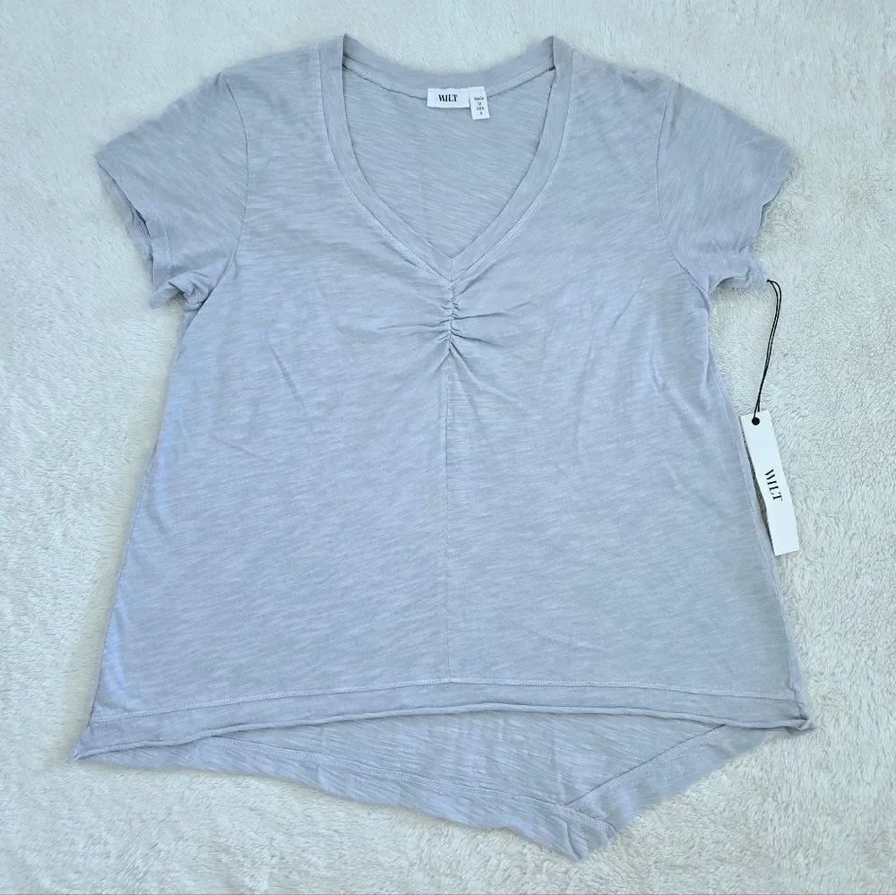 Wilt🥀 Dusty Blue💙-Grey🩶 Slub Knit V-Neck Top - NWT - Picture 13 of 15